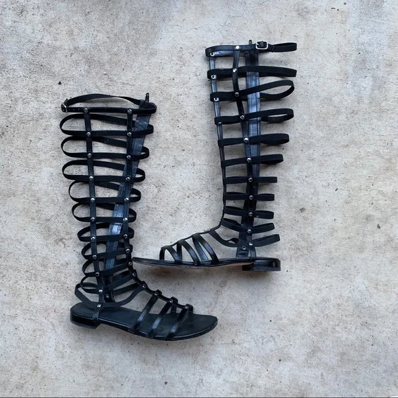 Stuart Weitzman Gladiator Sandals Black Leather With Box - 8.5 - Picture 3 of 16